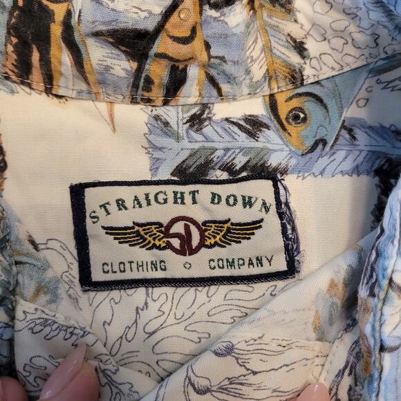 VTG Straight Down Hawaiian Shirt Fish Print Men’s L USA Made Tropical EUC - Picture 6 of 7